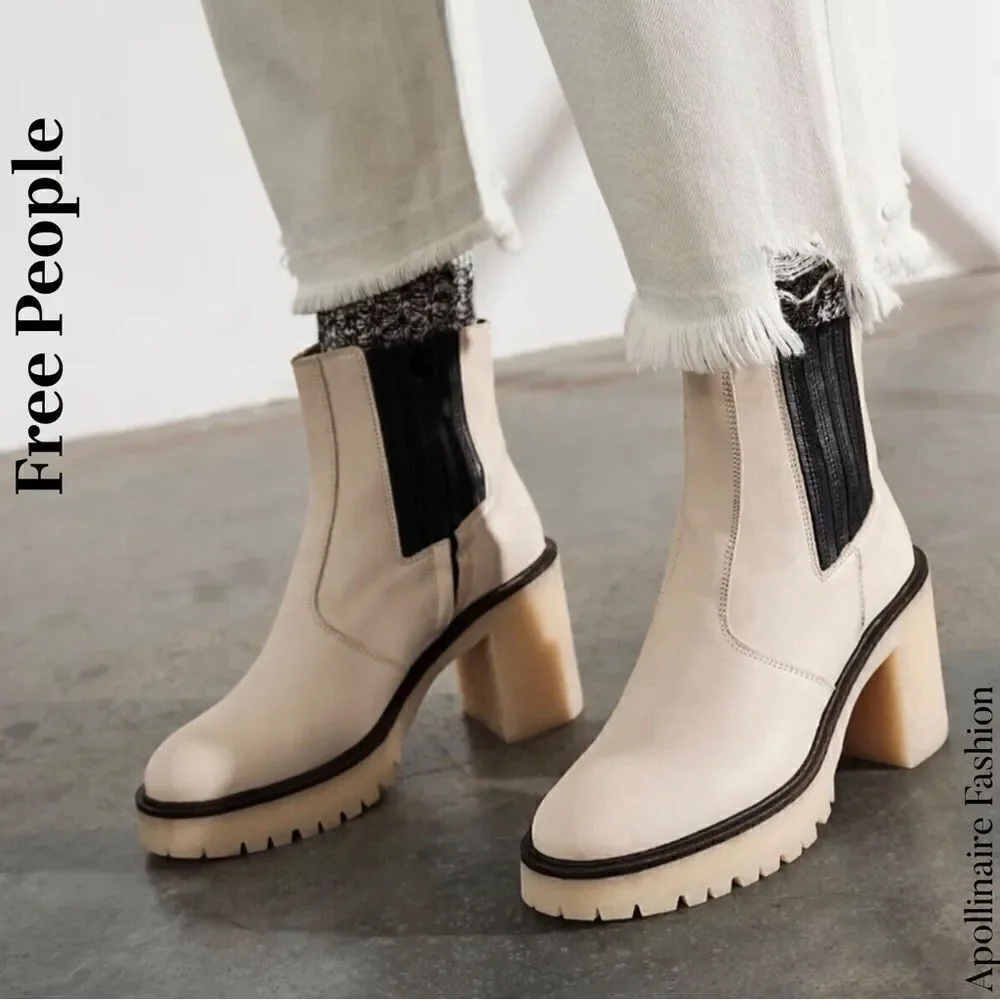 FREE PEOPLE JAMES CHELSEA LEATHER BOOTS IN CREME SIZE 40 NWT
